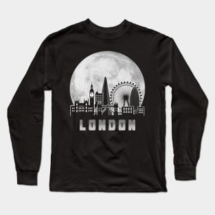 London United Kingdom Skyline Full Moon Long Sleeve T-Shirt